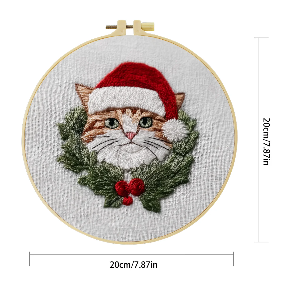 1 Stück 20X20CM/15X15CM 7,87/6,3 Zoll Stickerei-Starter-Kit DIY-Set Heimdekoration, Weihnachtskatze, Stickerei-Set – Detail 5