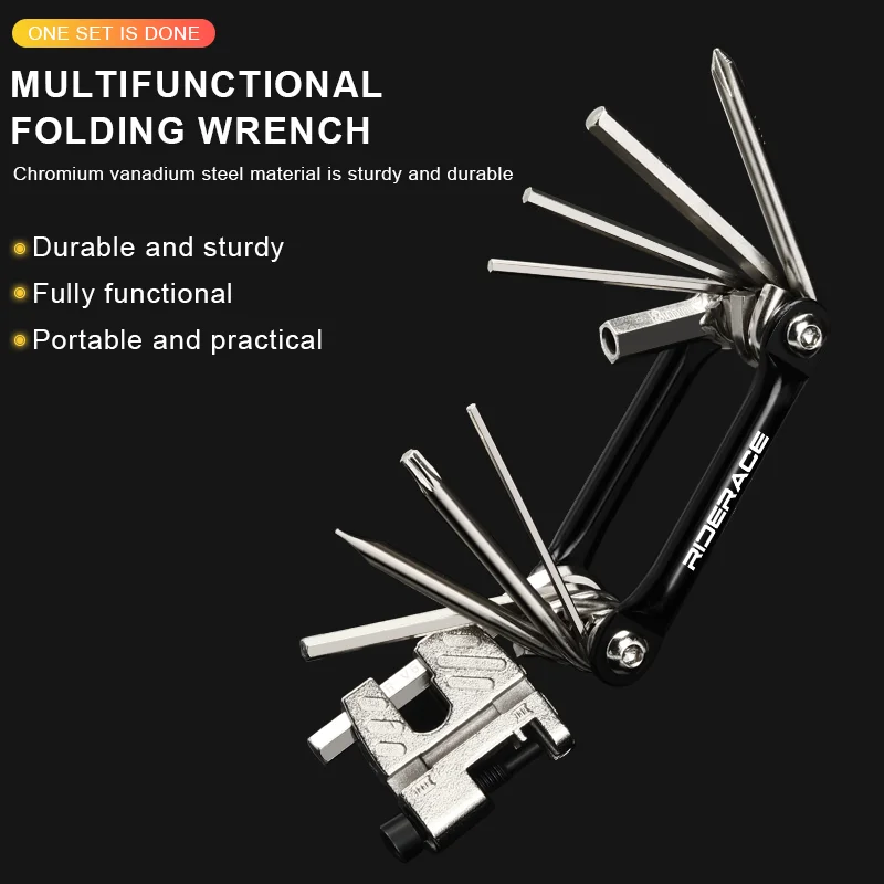 RIDERACE Bike Multi Tool 16 in 1 Portable Chain Splitter Cutter CR-V Steel Hex Allen Wrench Screwdriver Bicycle Repair Tools