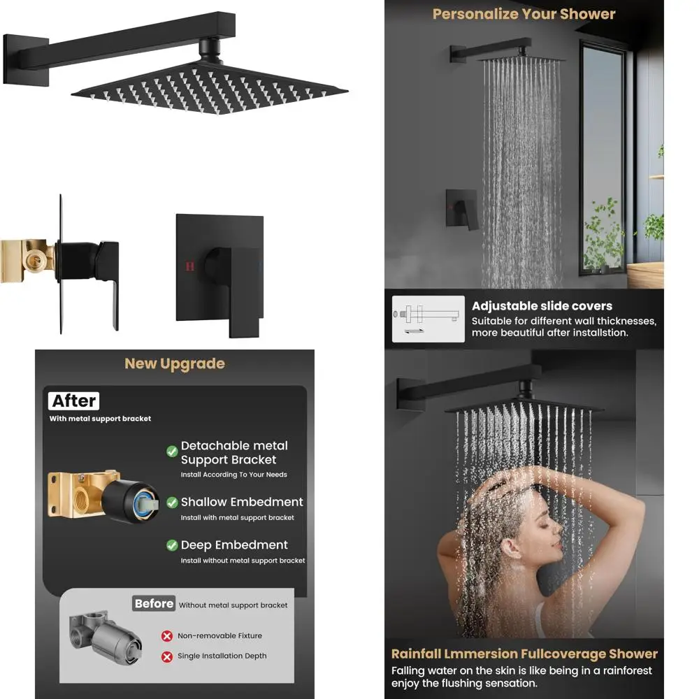 

Single Function Shower Faucet Set with Female Thread, Rainfall Head, and Handle, Long-lasting Valve Trim Kit