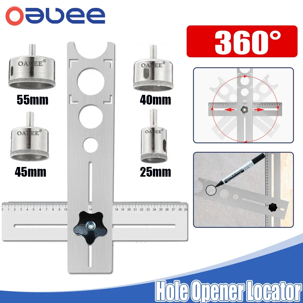 

360 Degree Hole Opener Locator Adjustable Universal Tile Marble Glass Ceramic Floor Drilling Hole Tools Position Ruler Puncher