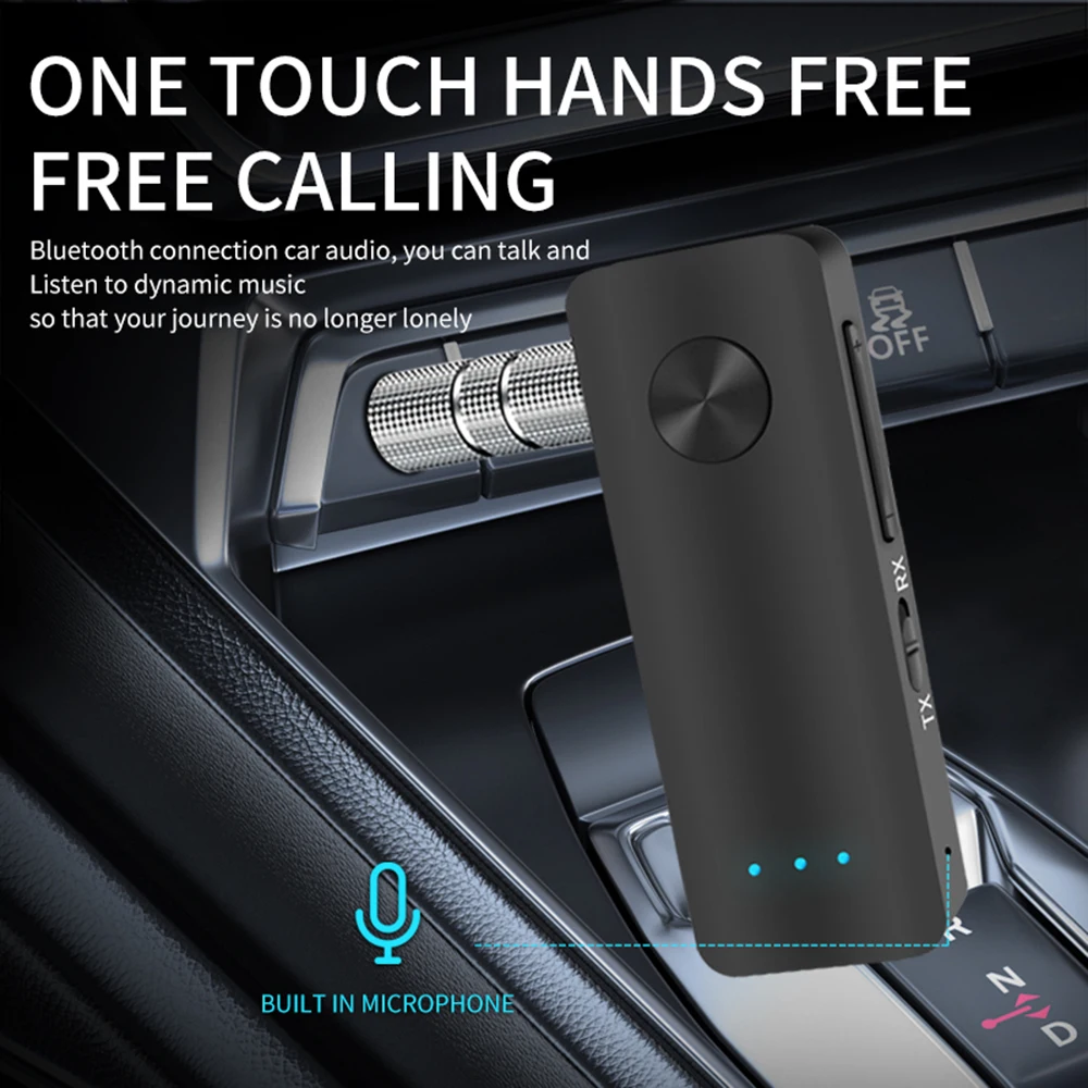 Bluetooth-Compatible 5.3 Audio Receiver Transmitter 3.5mm AUX Stereo 2 in 1 Music Wireless Adapter With Mic For TV PC Hands-Free