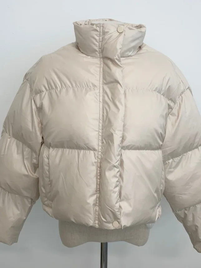 Retro Collar Thiened Cotton Jaet Women's Chic Long Sve Bread Sle Coat Zipper Design ort Cotton Outerwear Trendy