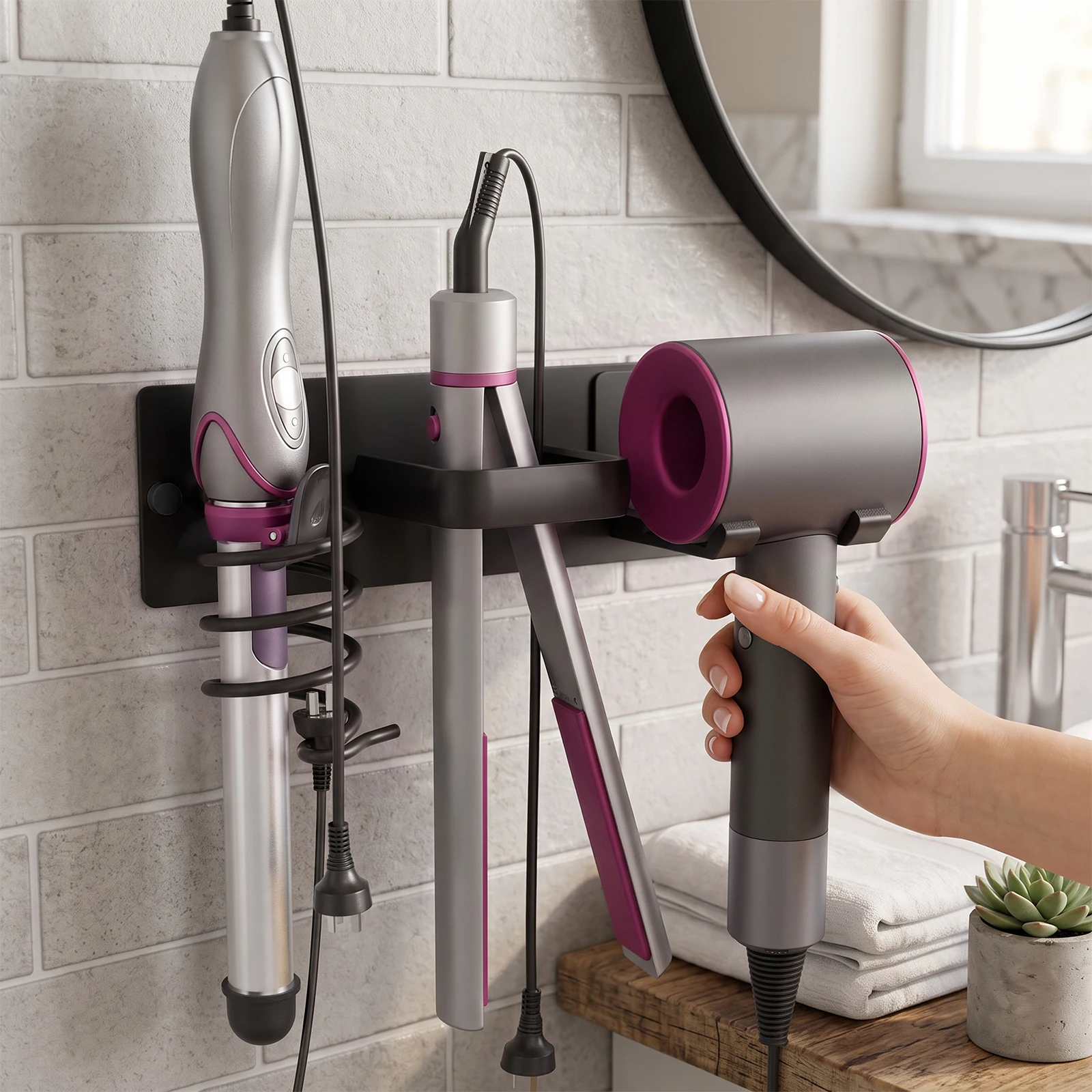 Hair Dryer Holder Bathroom Wall Mount curling iron and straightener stand Flat Iron Storage Rack Universal Hair Dryer Organizer