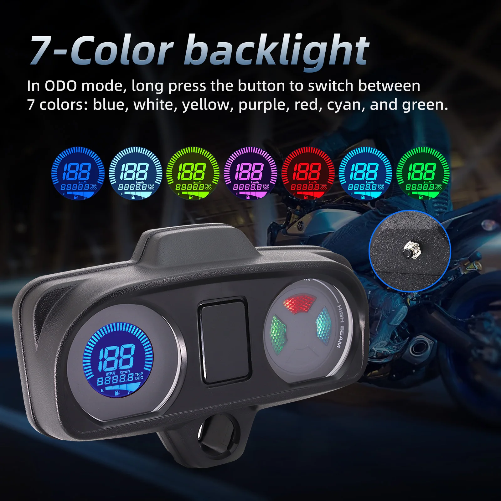 SS 12V Universal Digital Motorcycle Speedometer Speed Meter Fuel Gauge KM/H 7 Colors Backlight Waterproof Motorcycle Dashboard