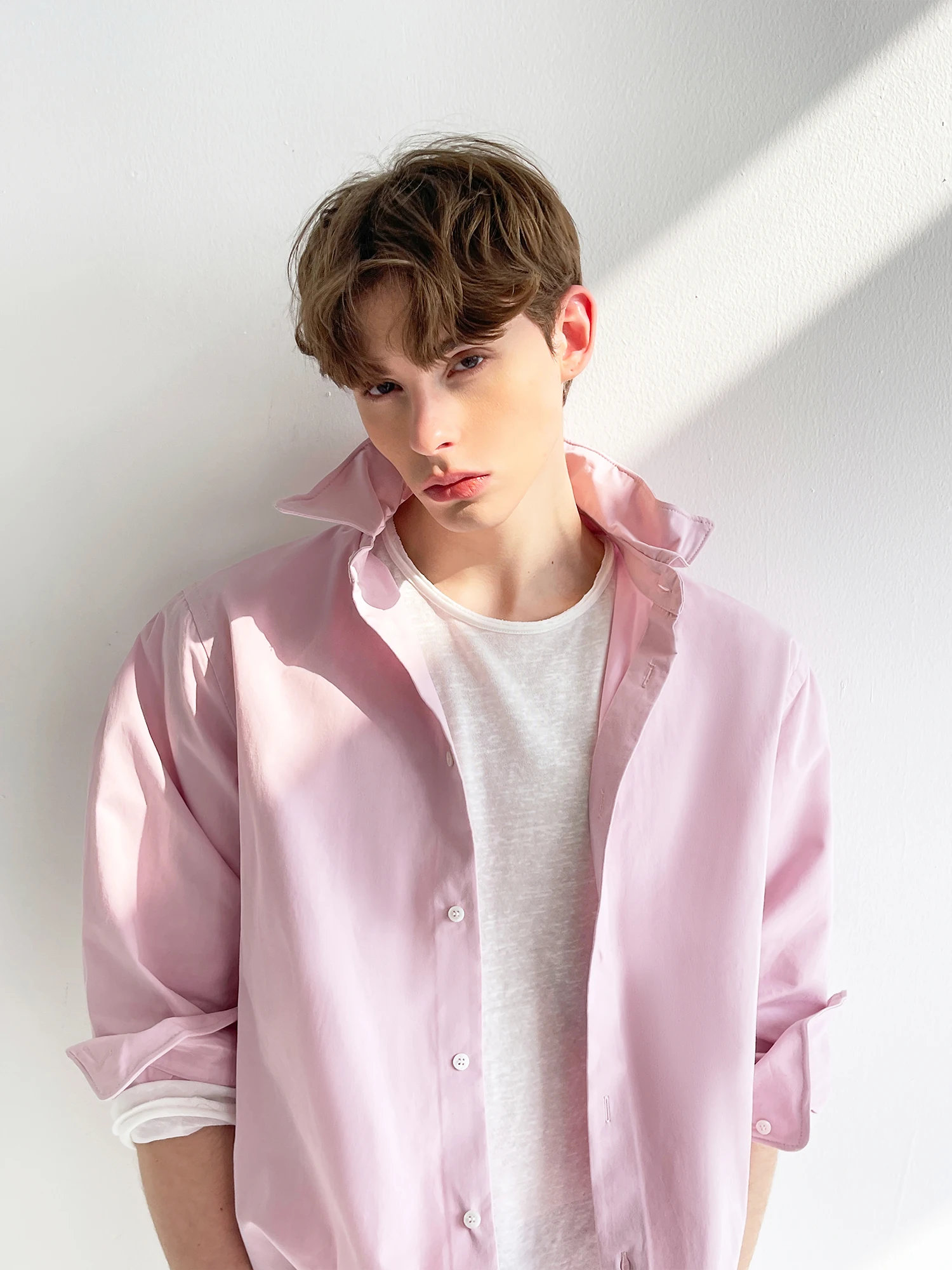 Men's Fashion Pink Cotton Shirts Men's 2025 Spring New Long Sleeve Lapel Single Breasted Slimming Shirt Trendy Soft Comfort Tops