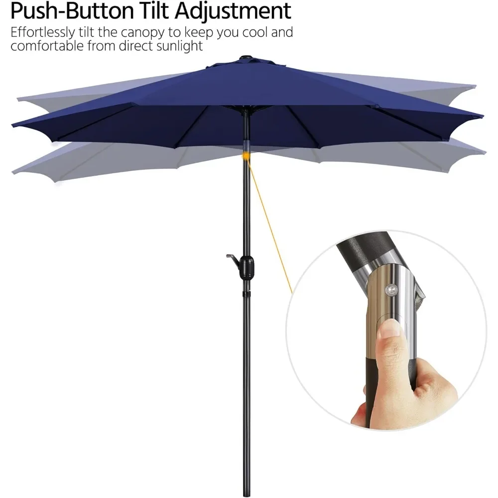 

10FT Garden Table Umbrella with 30lb Patio Base | Commercial Market Umbrella w/ Push-Button Tilt, Crank Lift & 8 Sturdy Ribs