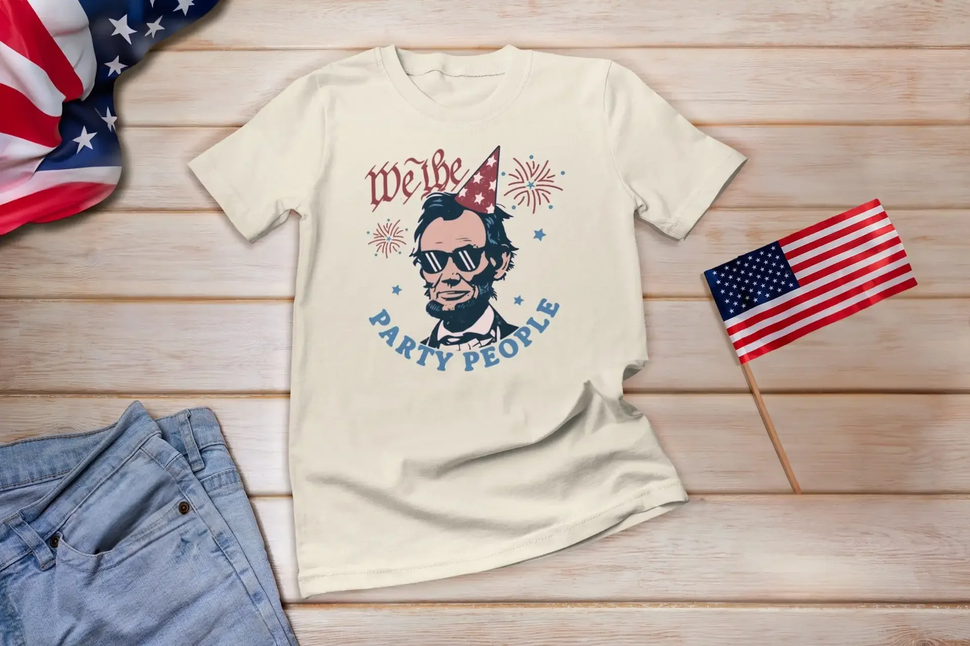 We The Party People T Shirt 4th of July Hot Dog Funny Retro Like To