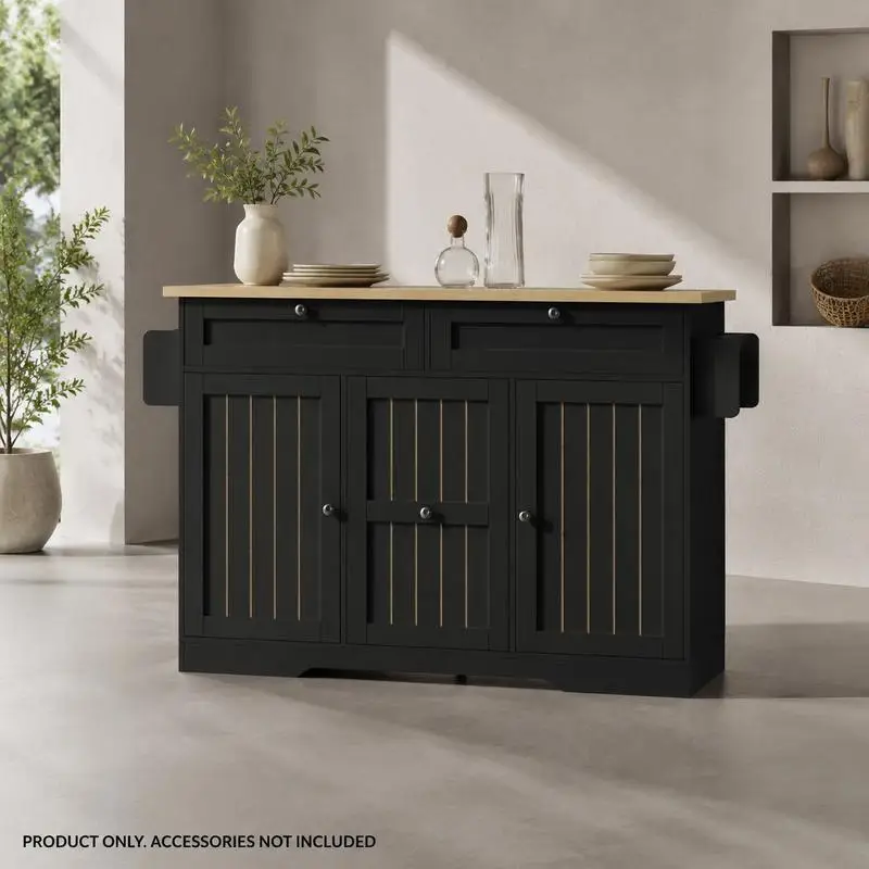 Îlot de cuisine mobile avec comptoir pliable, chariot de rangement en MDF avec 6 tiroirs verticaux, chariot de service roulant avec roues verrouillables, 120x45x92 cm, pour la cuisine et la salle à manger à domicile