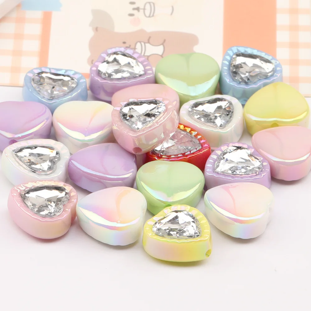 Cordial Design 100Pcs 22*22MM Acrylic Bead/Jewelry Findings & Components/Aurora Effect/DIY Hand Made/Heart Shape/Rhinestone Bead