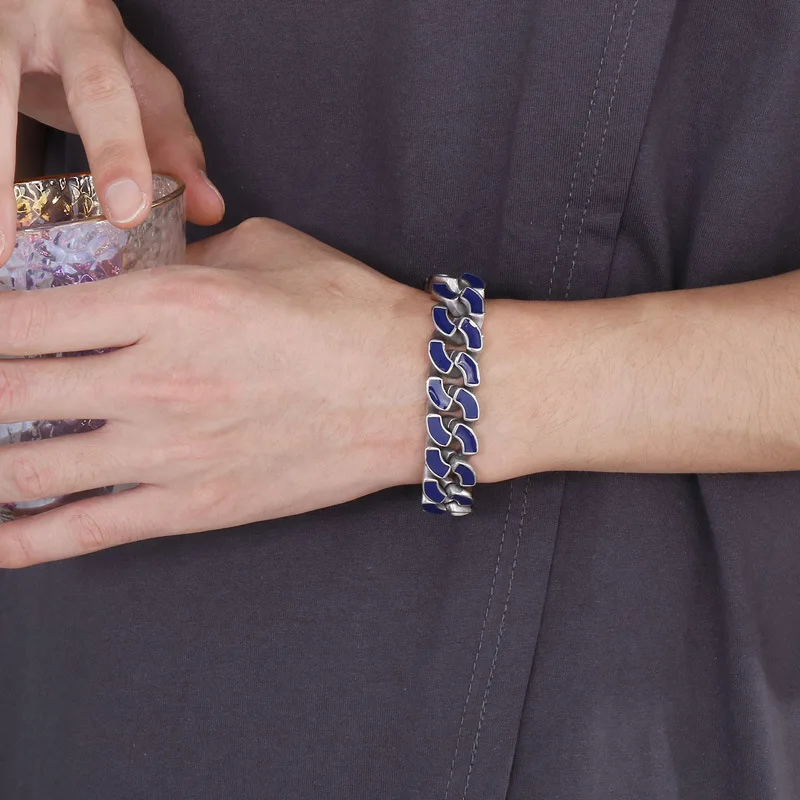 

16 мм панк синий красный цвет капающее масло реп браслет мужской хип-хоп нержавеющая сталь ночной клуб вечерние бордюр кубинский браслет ювелирные изделия