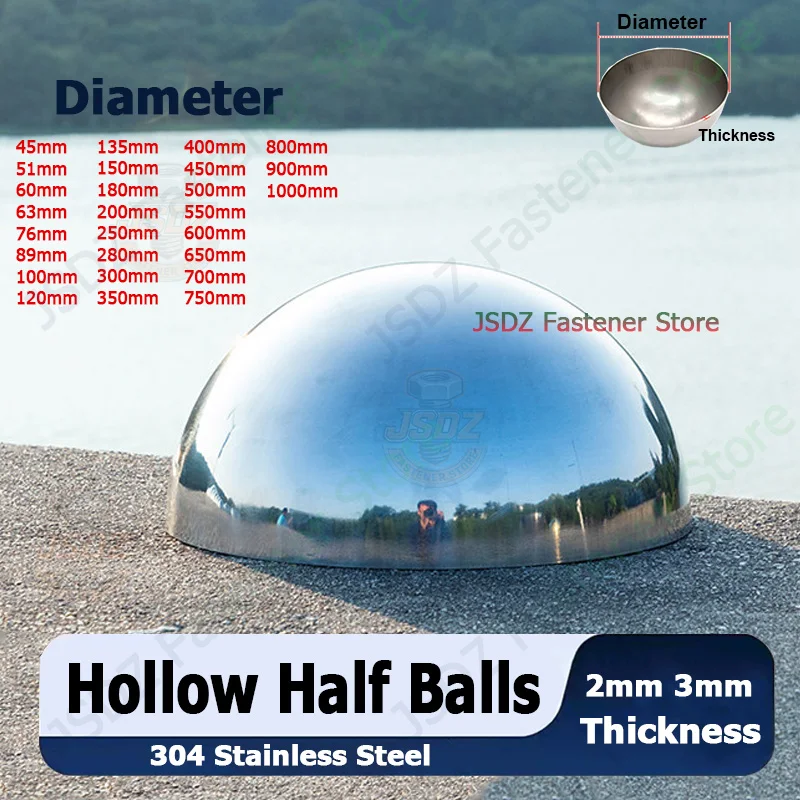 

1pcs 2/3mm Thickness Hollow Hemisphere OD 45-800mm 304 Stainless Steel Mirror Polishing Decoration Sealing Plug Half Balls