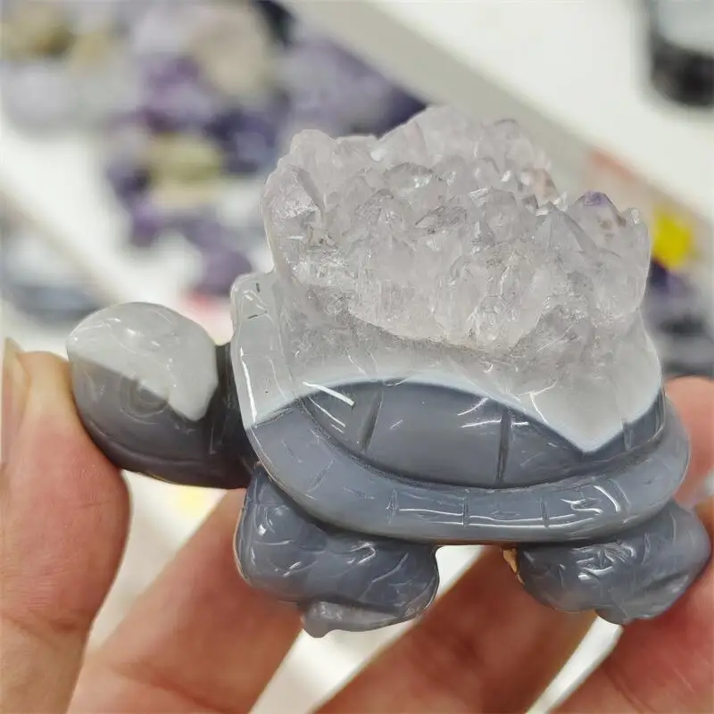 

Натуральный агат, кластер черепахи, резьба, милое украшение для дома, Рейки, исцеление, фэншуй, хрустальная статуя, подарок, 1 шт.
