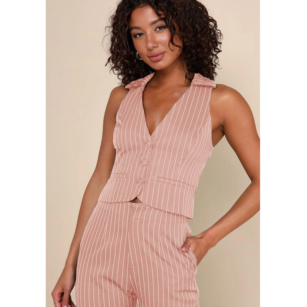 Women's Vest Pants Two-piece Set Striped Slim Fashion Vest Single Breasted Elegant 2-piece Sets for Women Women's Suit Trousers