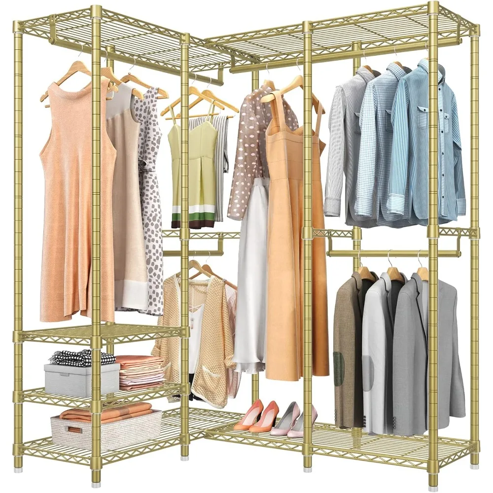 L40 Corner Clothes Rack, Heavy Duty L-Shaped Freestanding Closet, Metal Clothing Rack, Corner Wardrobe for Hanging Clothes
