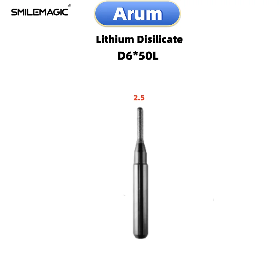 Arum bur lithium Disilicate Milling Burs Dental Lab Grinding Drills NC D6 L50 2.5/2.0/1.5/1.0/0.6 Dentistry Material Tools