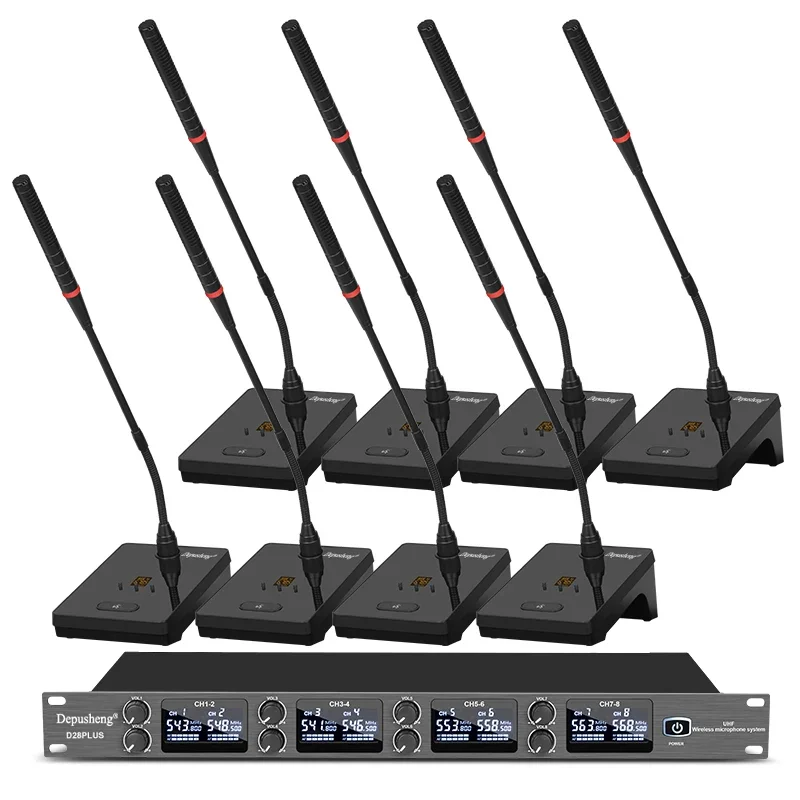 

Depusheng D28PLUS 8-канальная беспроводная микрофонная система UHF, микрофон на гибкой стойке, настольный микрофон для конференций