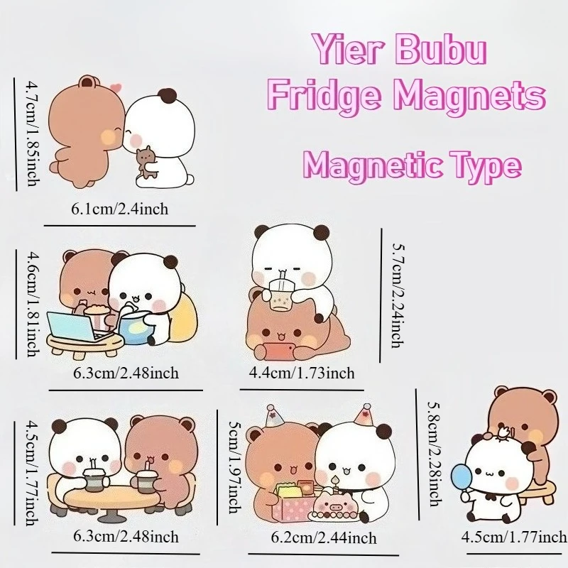 Kawaii Panda Yier Kühlschrankmagnete, niedlicher Bubu Dudu Anime-Aufkleber für Heimdekoration, kreatives Kühlschrankzubehör