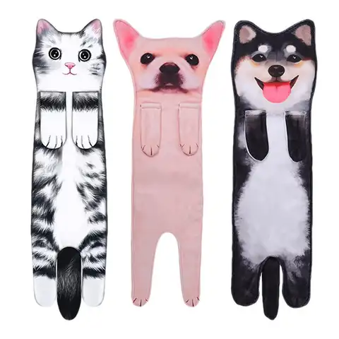재밌는 고양이 손수건, 주방 욕실 손수건, 빠른 건조, 부드러운 흡수성 극세사, 창의적인 귀여운 고양이 강아지 수건, 가정 선물