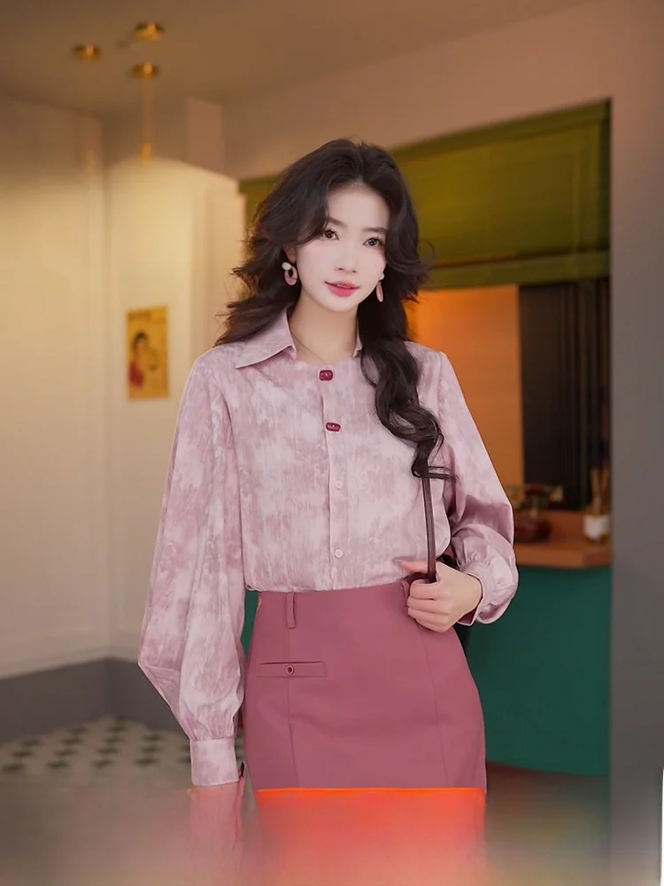 

Женская винтажная блузка Chen Jiajie Hiroima Love S Hong Kong Sle с длинным рукавом, свободного кроя, для ранней весны, с эффектом похудения