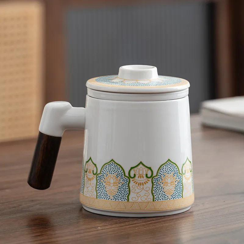 Ceramic tea cup tea water separation office cup personal water cup filter mug with lid
