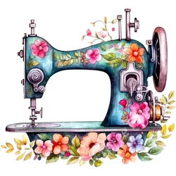 Three Ratels Q24 sewing machine blooming with flowers  Retro Art Stickers for home decoration