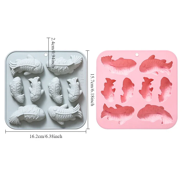 8 Holes, 2 Different Sizes, Carp Shape, Silicone Mold , Fondant Cake Chocolate Mold Ice Cube Cake Mould  Cake Decorating Tools