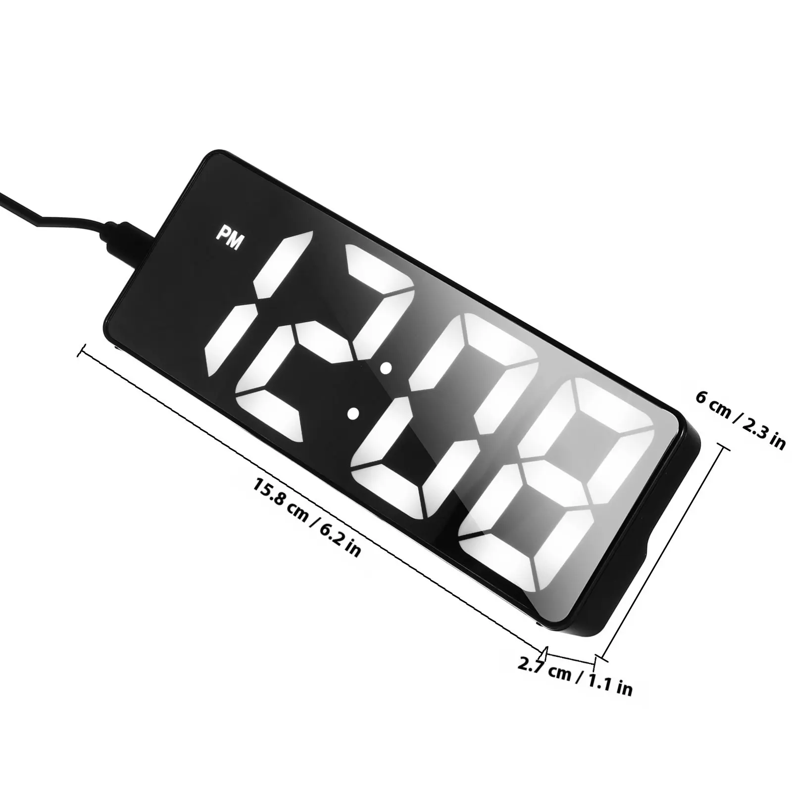 Large Display LED Digital Alarm Clock Mirror Design Bedroom Desk Clock Adjustable Brightness Indoor Temperature