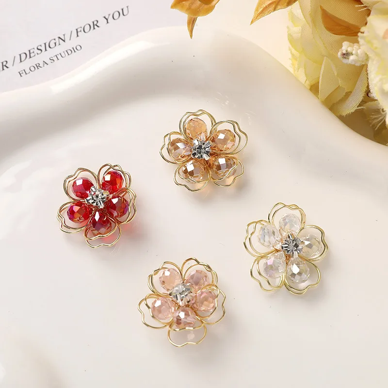 Shoe Charms 1 Piece Double Layer Metal Crystal Flower for Clogs Clear Rhinestone Korean Fashion Lightweight Sparkly Premium DIY
