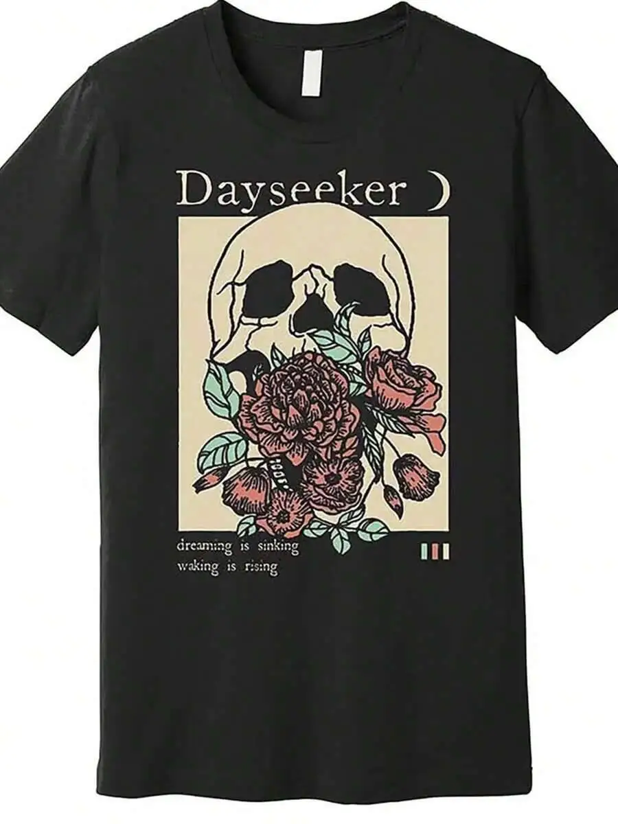 Dayseeker Skull Dearming Sinking Waking Is Rising High End Fun Men's Short Sleeved Printed T-Shirt Series Black 100% Cotton