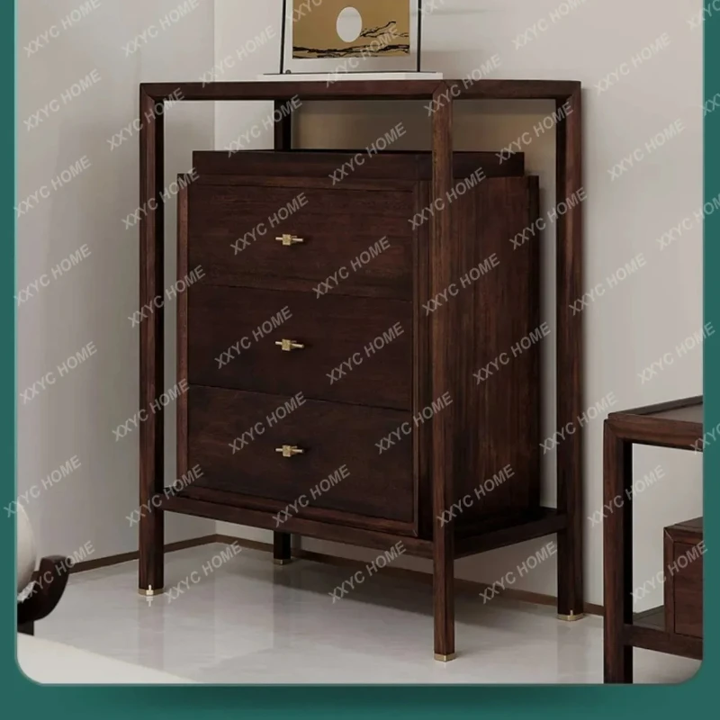 X-S  New Chinese solid wood cabinet against the wall bucket vertical cabinet sundries three bucket cabinet HG
