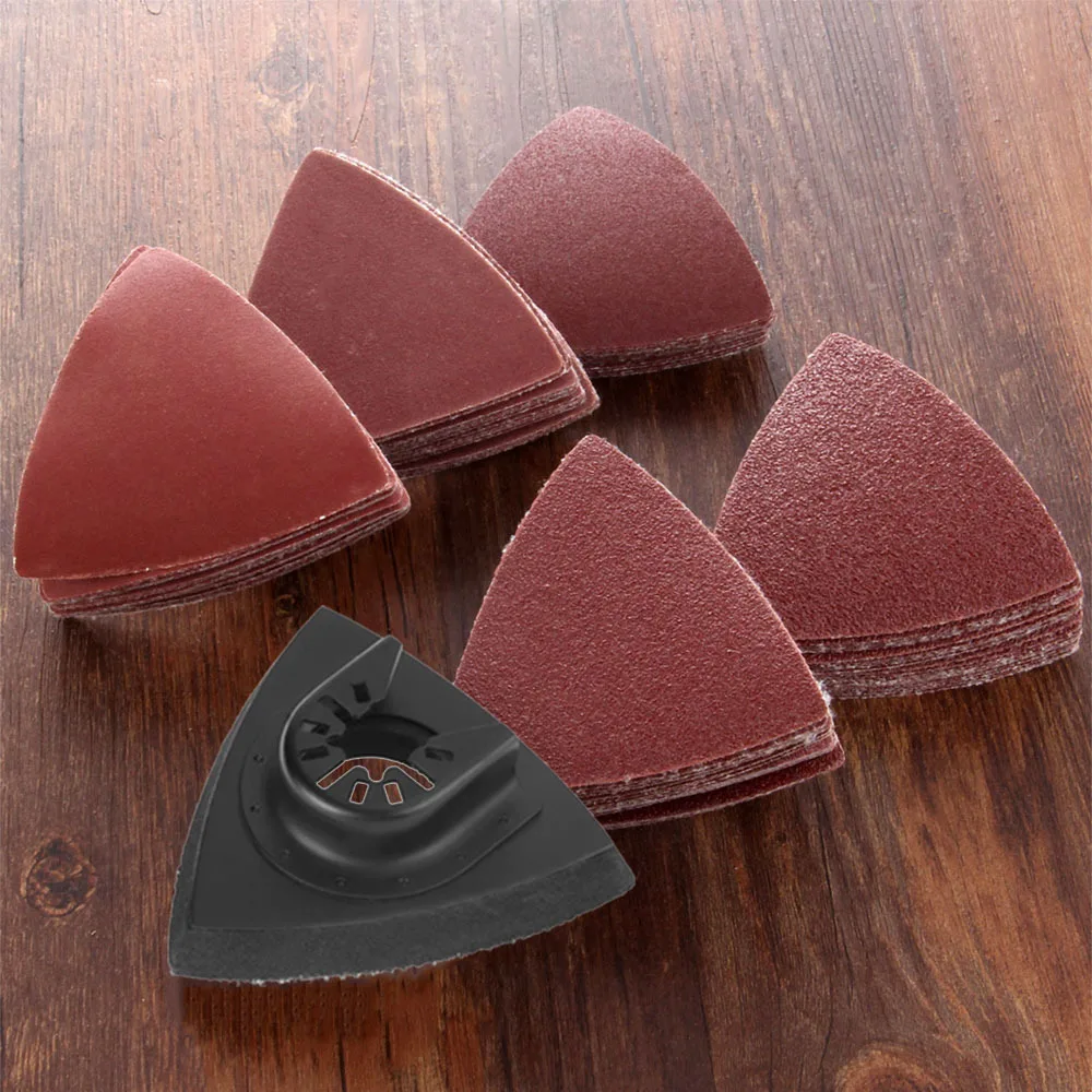 50pcs Triangular 80mm Oscillating Multi Tool Sand Pad With Hook and Loop Sandpaper Sheet 400-2000 Grits For Burr Grinding