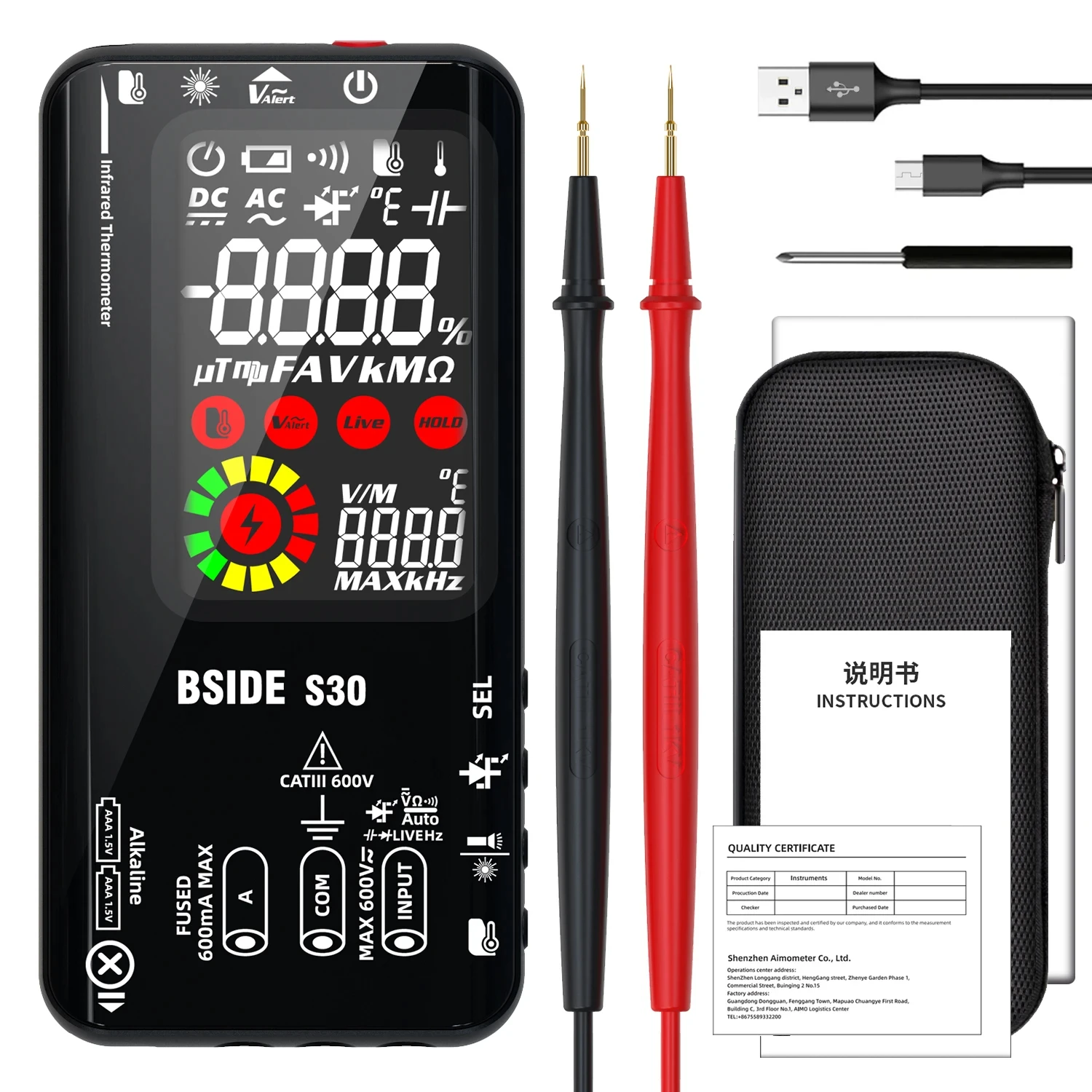 Smart Digital Multimeter Infrared Temperature 9999 T RMS DC AC Voltage Tester 15V Diode True RMS USB Rechargeable Multitester