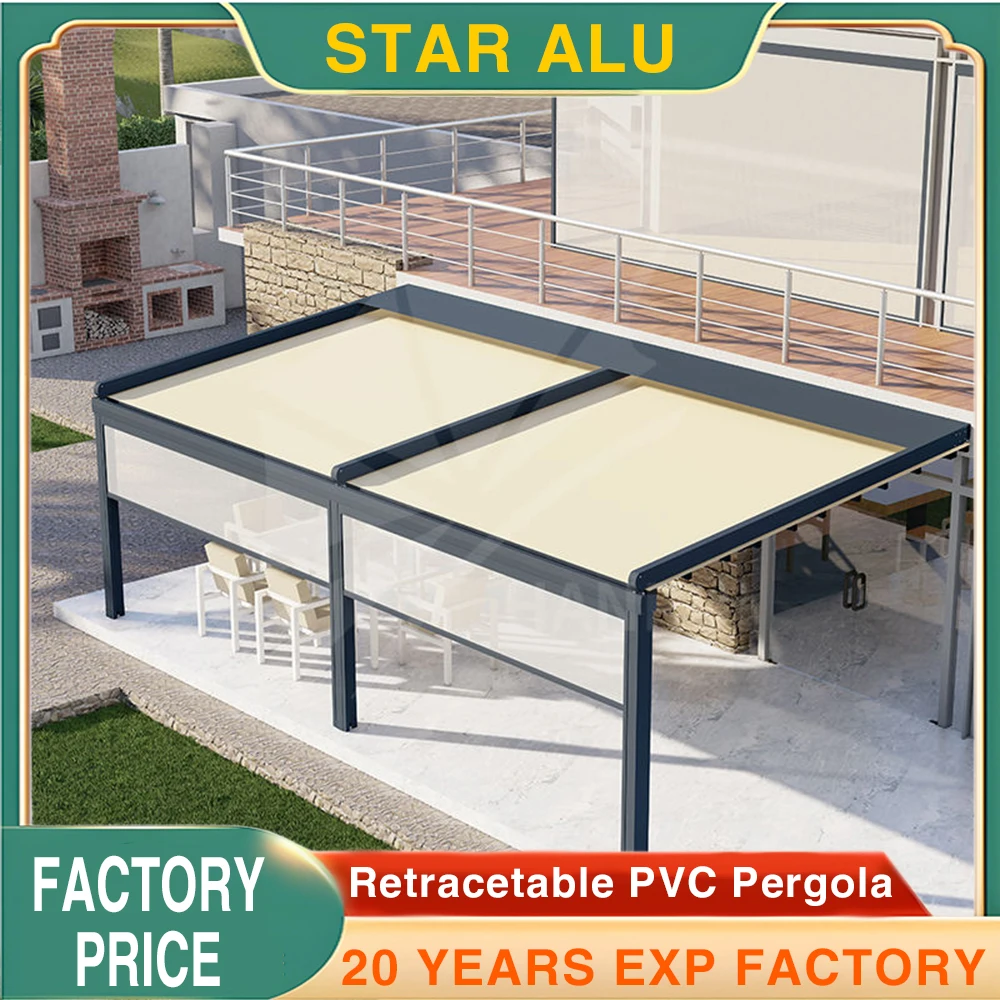 Custom durable motorized waterproof sunproof retractable pergola roof awning folding awnings with LED for garden patio shop