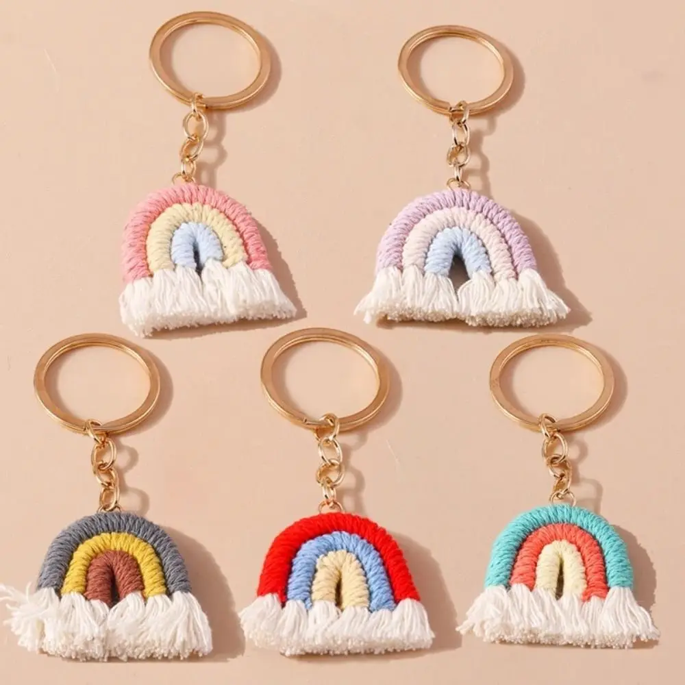 

Tassels Pendant Three Color Rainbow Key Chain Fashion Pretty Handmade Woven Key Ring Portable Cute Knitted Rainbow Keychain