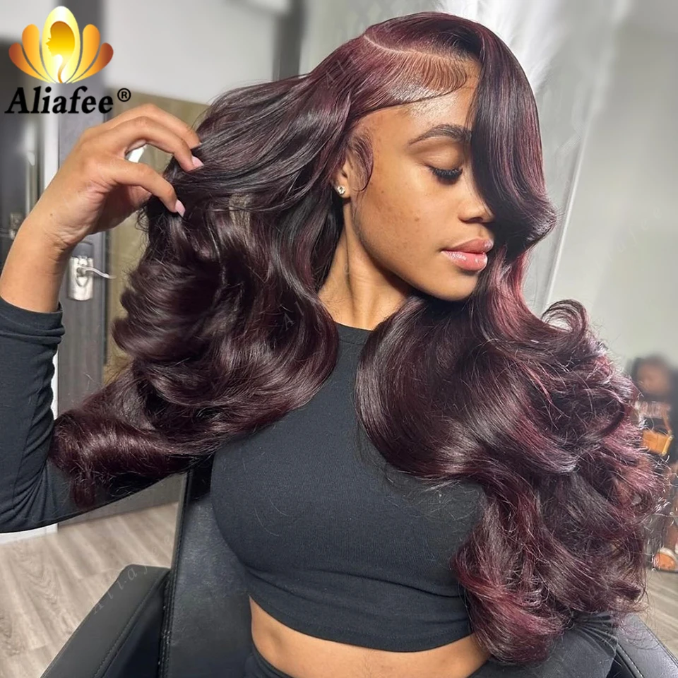 

Grape Purple Dark 99J 180% Density 13X6 13X4 Brazilian Body Wave Pre Plucked Lace Frontal Wig Human Hair for Women Night Purple