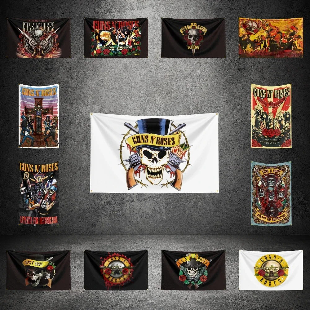 G-Guns N' Roses GNR Musikband-Flagge, individuelle Flaggen, Wandbehang, Wandteppich, für den Außenbereich, Garage, Raumdekoration, Flaggen-Hintergrunddecke