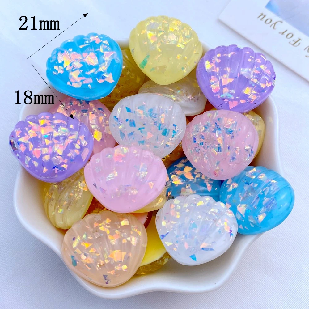 10Pcs New Cute Resin 18*21mm Mini Shiny Shells Series Flat Back Manicure Parts Embellishments For Hair Bows Accessories