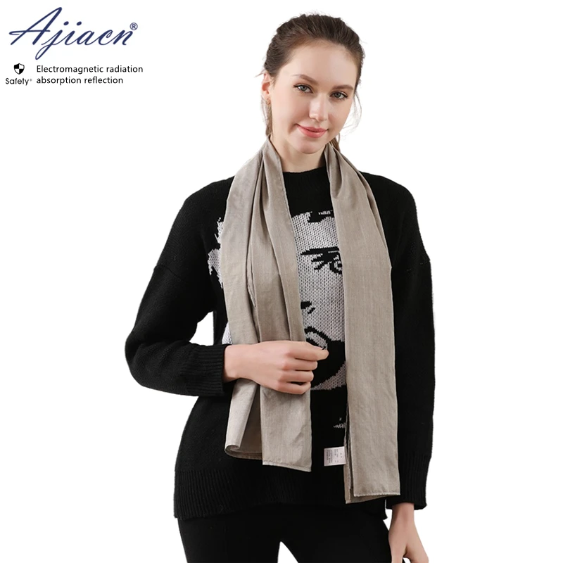 Genuine Electromagnetic radiation protective silver fiber fabric scarf protecting neck health EMF shielding long scarf