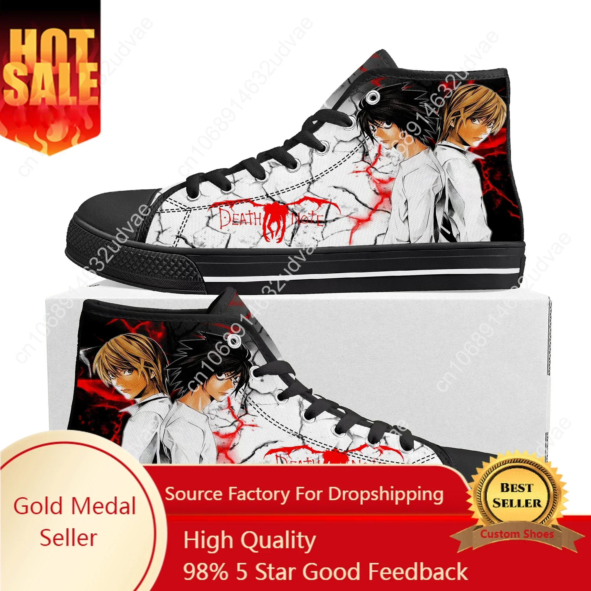 Anime Death Note Yagami Light L High Top Sneakers Mens Womens Canvas Sneaker Casual Couple Shoes Custom Casual Shoe
