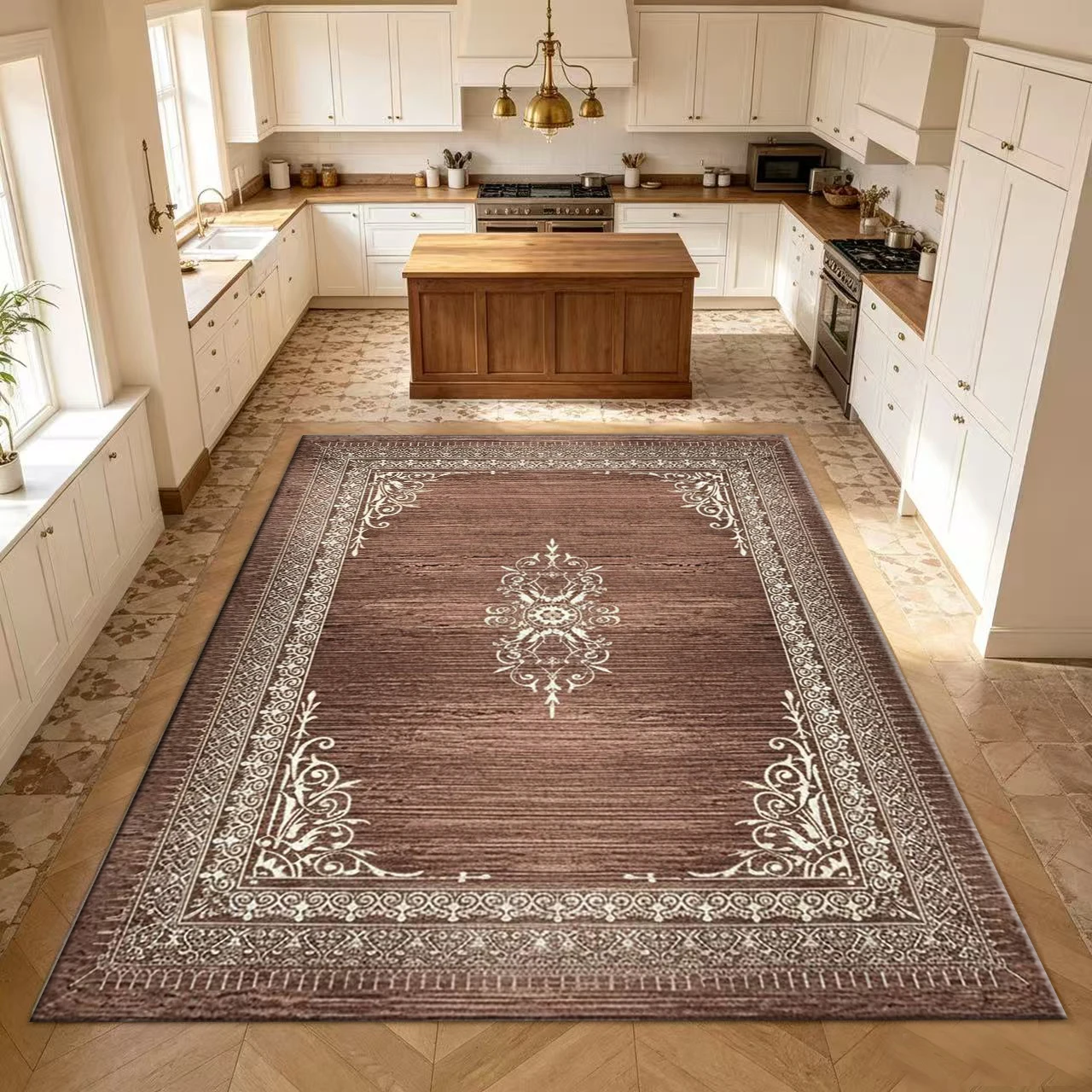 Rustic Wood Grain Vintage Border Carpet Retro Decorative Carpet Floor Indoor Home Floor Decoration