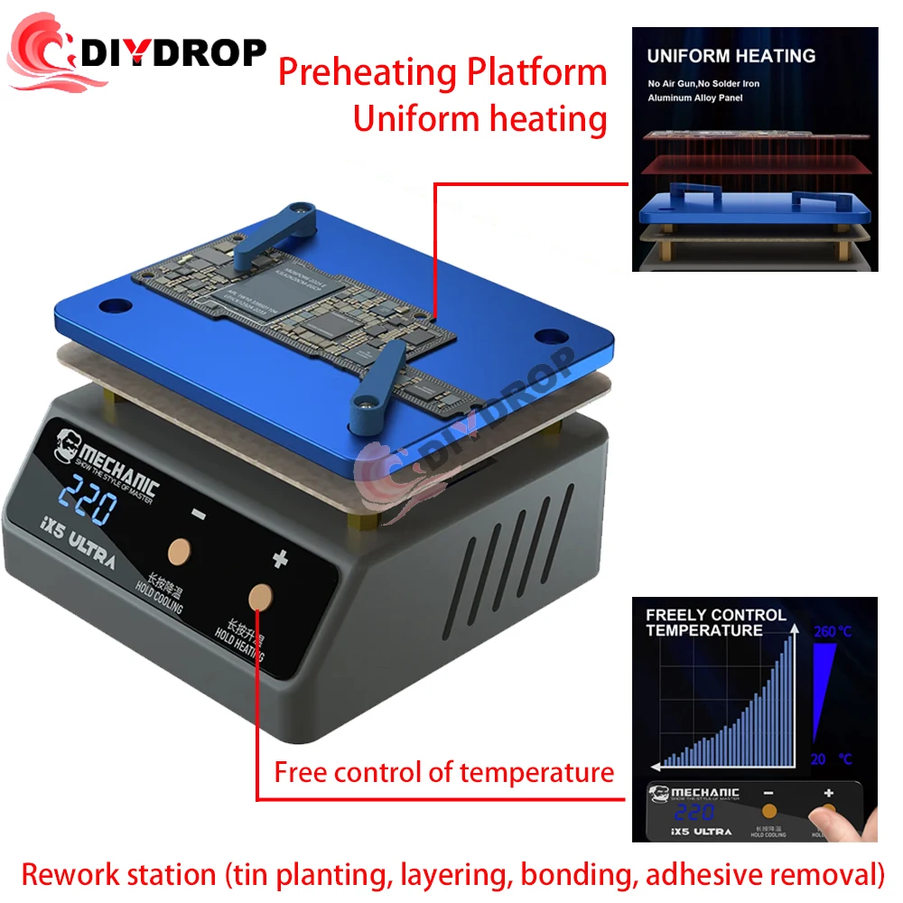 IX5 Ultra Preheating Station Motherboard Glue Removal Tin Planting Hot Plate Rework Station Uniform Heating Platform Repair Tool