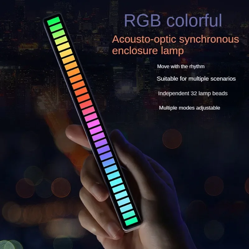 RGB voice controlled synchronous rhythm light cool color music atmosphere  car desktop sensing creative led seven color lights