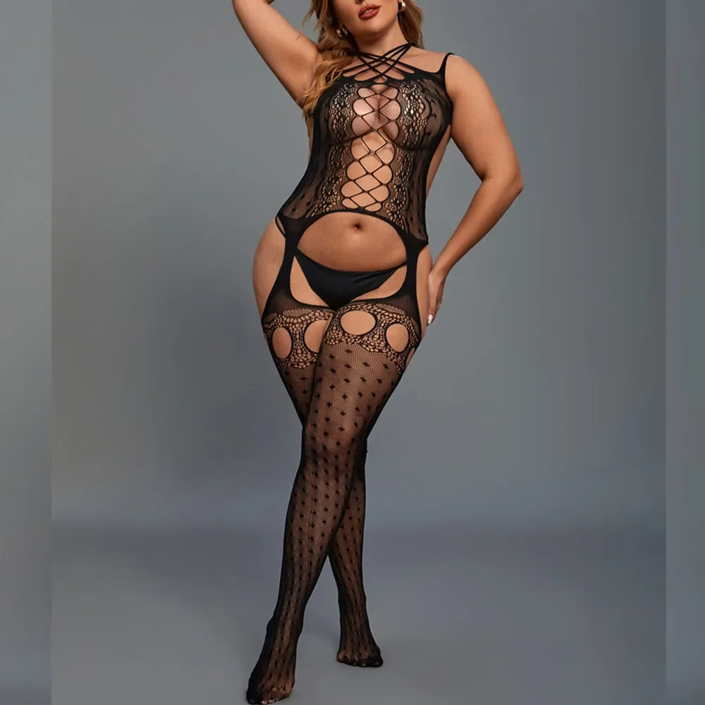 

Plus Size Seductive Floral Lace Bodystocking Sexy Erotic Fishnet Bodysuits Alluring Comfort - Womens Intimate Erotic Lingerie