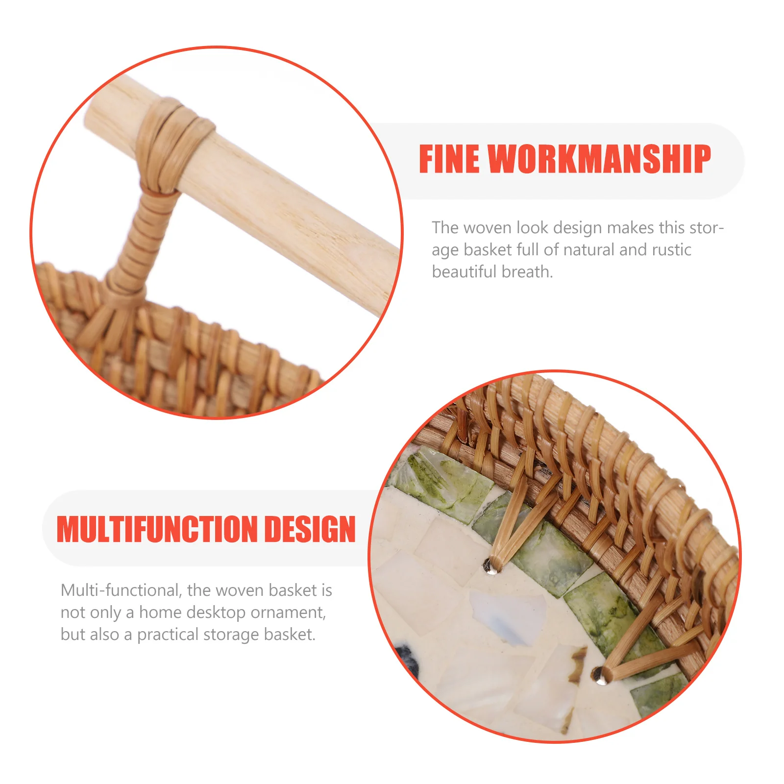 

Double Handles Rattan Shell Tray Porcelain Ceramic Food Organizer Serving Tray for Fruit Candy Snacks Dessert Plates