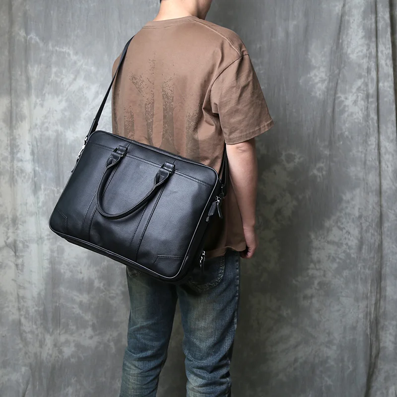 

Genuine Leather Men's Handbag Casual Business Top Layer Cowhide Briefcase Large Capacity Computer Bag Single Shoulder Bag