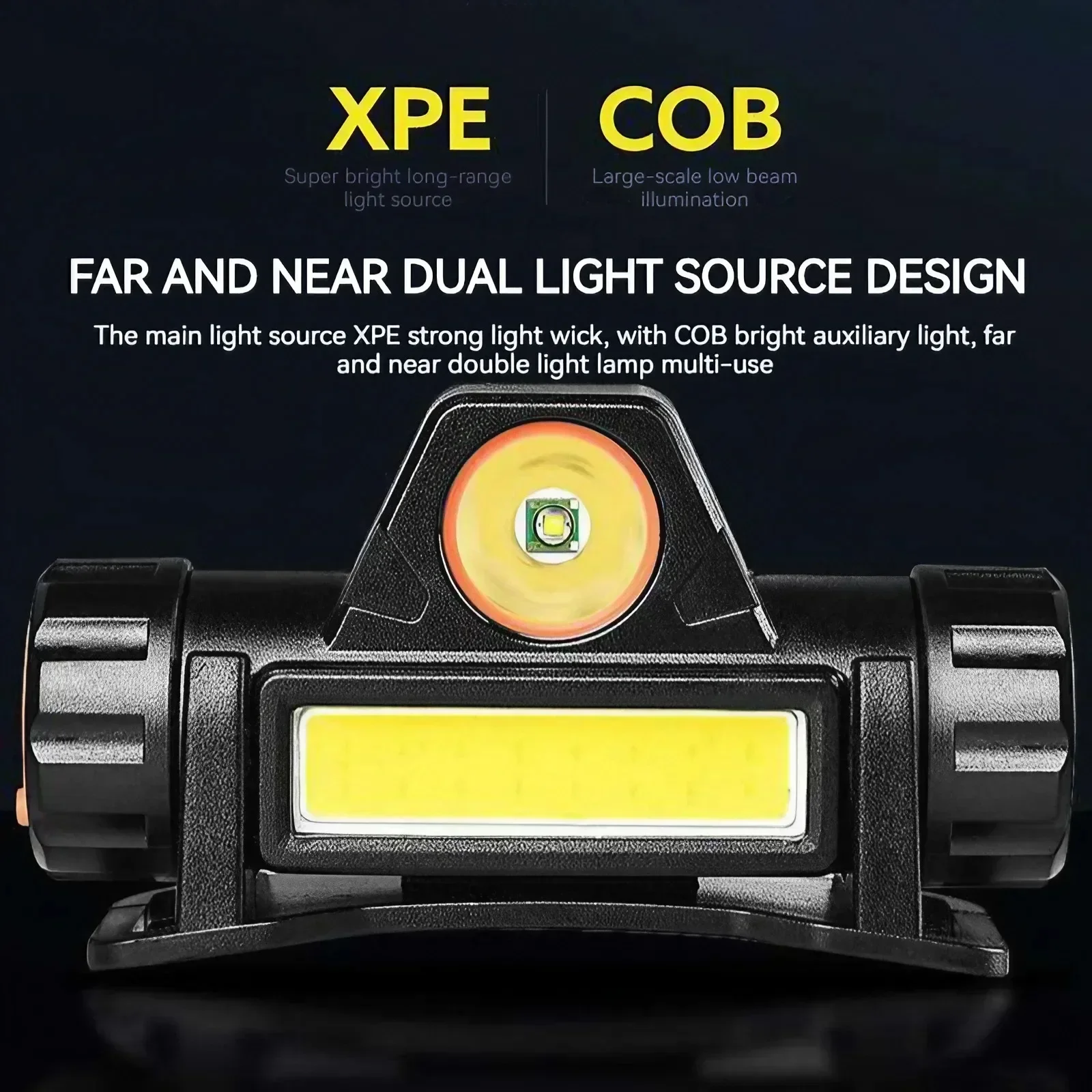 Lampada frontale a LED con ricarica USB ad alta luminosità Lampada da lavoro magnetica Doppia sorgente luminosa COB Pesca notturna all'aperto