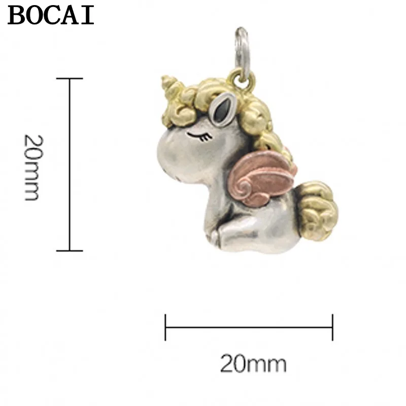 

BOCAI S925 Silver Vintage Cute Unicorn Pegasus Pendant Couple New Year Birthday Gift