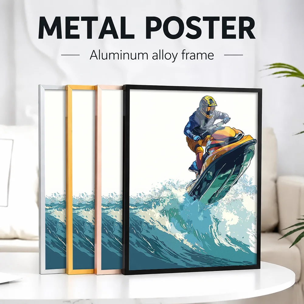 Jet Ski Water Sport Framed Metal Poster Personalized Photo Scenic Adventure Style Wall Art For Training Space Outdoor Fan Gift