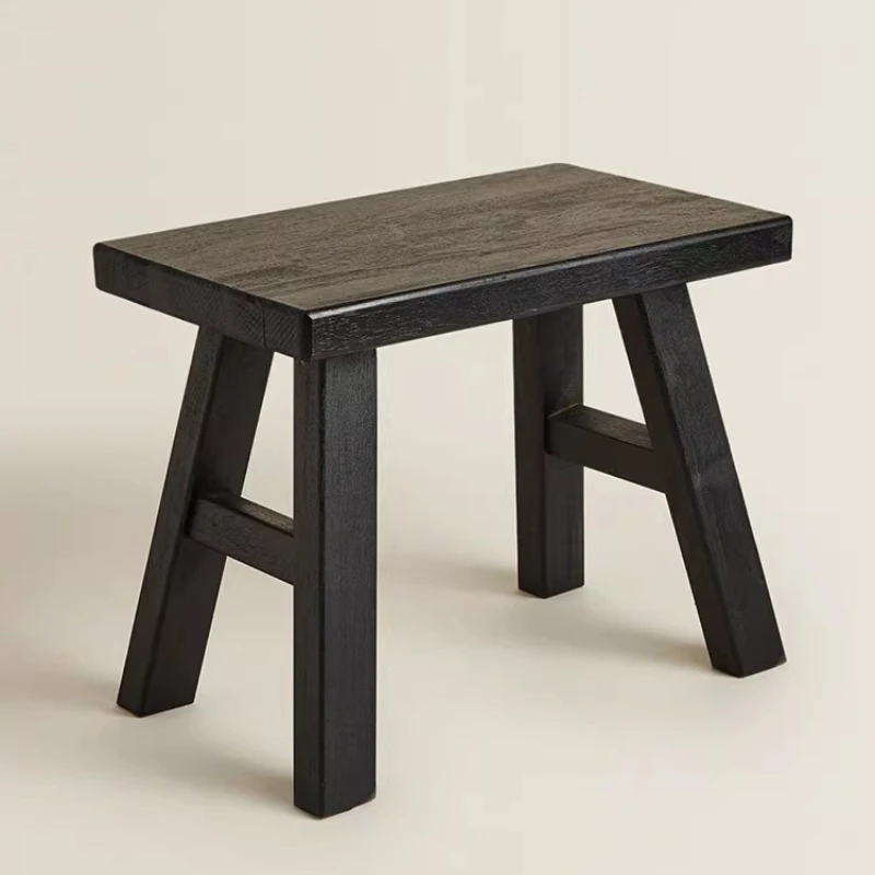 Minimalist Black Wooden Stool Modern Entryway Shoe Bench Living Room Kids Ottoman Multifunctional Low