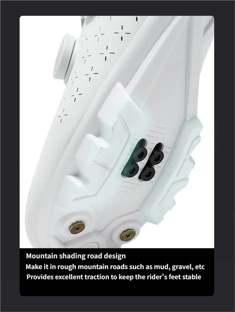 Neue MTB-Radschuhe für Herren, Weiße Leder-Selbstverriegelungsschuhe für Damen, Mountainbike-Trainingsschuhe in Übergrößen 37-48 # – Detail 4